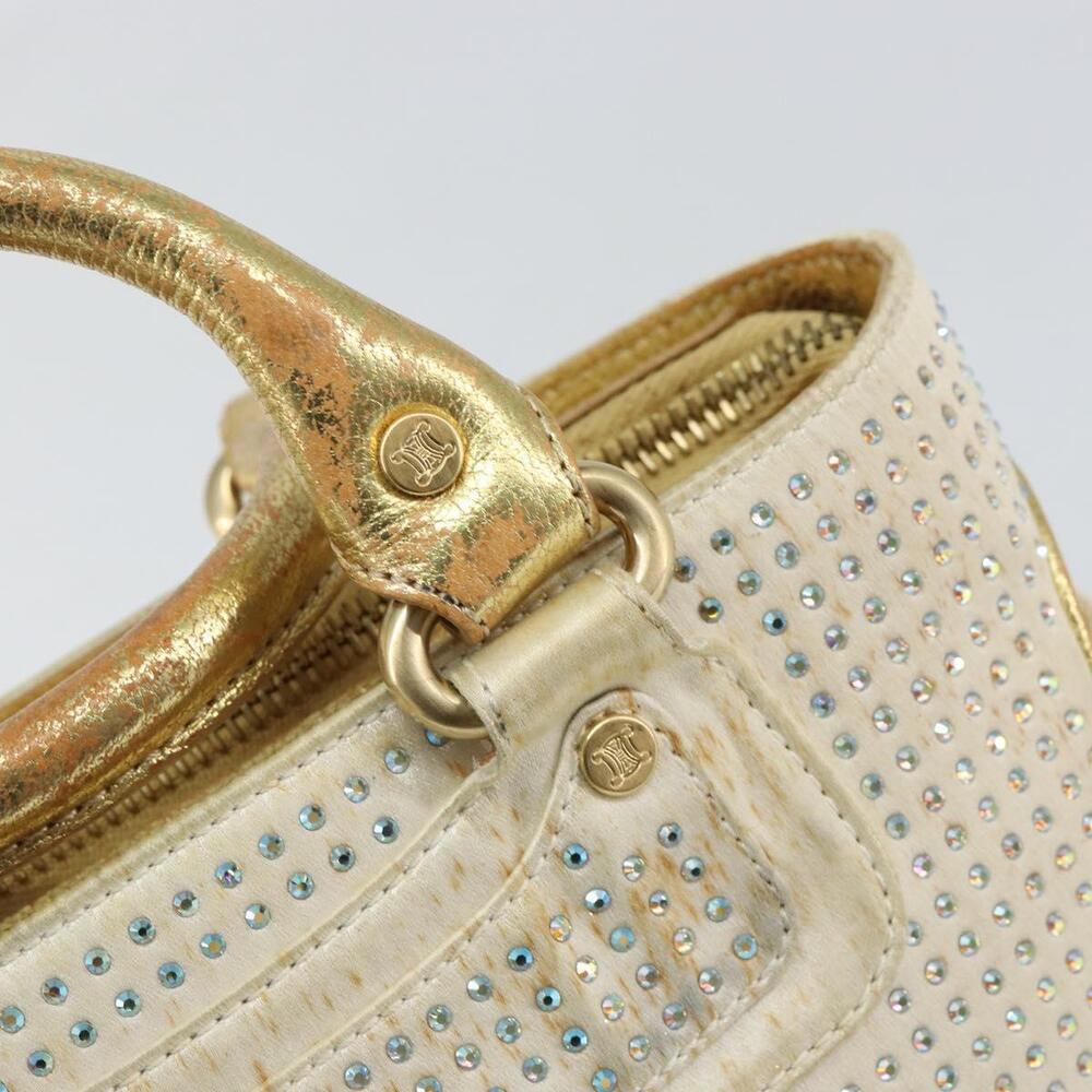 CELINE Hand Bag Satin Beige Gold Auth gh992 - Picture 10 of 16